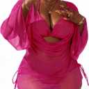 YELAIVP Women's Plus Size Halter String Triangle Bikini Sets 3 Piece Swimsuits with Side Ruched Drawstring Cover Up (Pink, XXL)