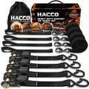 Ratchet Tie Down Straps, 2340lb Break Strength, 4pc 1inch x 16FT Tie Down Strap Set with Padded Handles & Coated S Hook W/Safety Clip, Cargo Strap Tie Down for Motorcycle, Truck (Black)