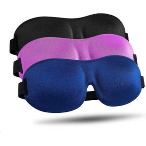 LKY DIGITAL Sleep Mask for Side Sleeper 3 Pack, Blackout 3D Eye Mask for Sleeping, Night Blindfold for Men Women (Black & Blue & Purple)