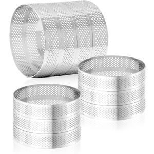 10 Pcs 3.5 Inch 304 Stainless Steel Tart Ring, Heat-Resistant Perforated Cake Mousse Ring, Round Ring Baking Small Fruit Tarte Crust Tools (9cm)