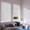 Motorized Zebra Blinds with Remote Control,Solar Powered Rechargeable Dual Layer Smart Blinds,Horizontal Wireless Electric Cordless Blinds,Custom SizeWhite35" W X 72" H
