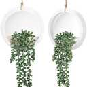 Der Rose 1 Pack Fake Plants Hanging Artificial Succulents Plants in White Pots for Living Room Bathroom Accessories Boho Wall Decor