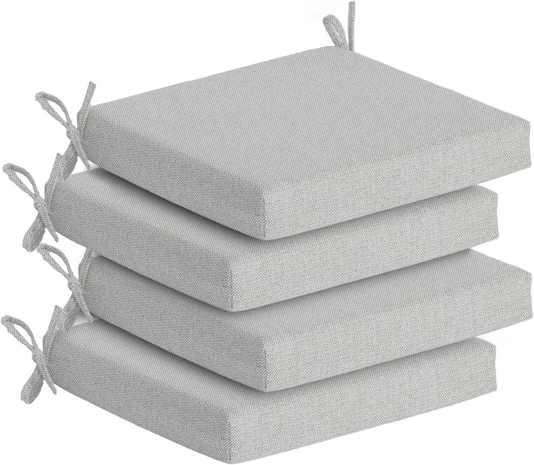 Goodgoods 20 x 20 Outdoor Chair Cushions Set of 4, Fade-Resistant & Water-Resistant Patio Seat Cushion Pads with Ties, 30D High-Resilience Foam for Dining Room Kitchen Chairs, Light Gray