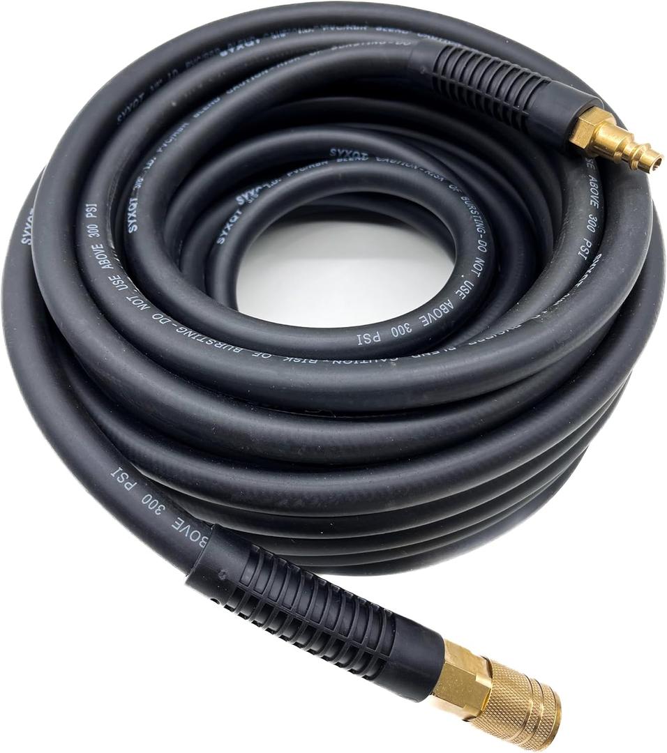 Hybrid Air Hose 3/8-Inch x 50FT,Air Compressor Hose 300 PSI Heavy Duty,Lightweight,Kink Resistant,All-Weather Flexibility with 1/4-Inch Industrial Air Fittings and Bend Restrictors,Black