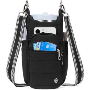 Telena Water Bottle Holder with Strap RFID Crossbody Bags for Women for Walking, Hiking, Cycling (Black)