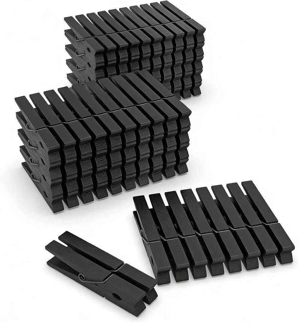 100 Pack Wooden Clothespins for Crafts, Colored Clothes Pins for Hanging Pictures Clothing Classroom, 2.9 Inch, Black