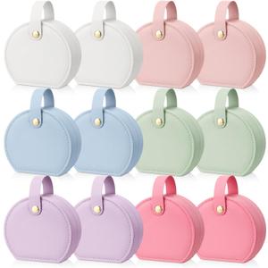 Weysat 12 Pack Travel Jewelry Case Bridesmaid Gifts Box Bulk Small Leather Earring Organizer for Women Proposal Return Gift (White,Pink,Green,Blue,Purple,Dark Pink)