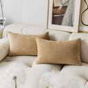 Demetex 12x20 Pillow Cover, Lumbar Pillow Covers Set of 2, Soild Decorative Corduroy Rectangle Throw Pillow for Couch Sofa Chair Toddler, 12x20 inch, Khaki