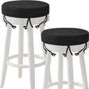 AddGrace Round Bar Stool Cushions with Ties Set of 2 Non Slip Seat Cushions 12x12 Inch Washable Chair Pads Removable Washable Cover Black