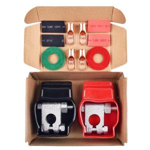 Battery Terminal Connectors, Military Spec Positive Negative Heavy Duty Auto Car Marine Battery Terminal,with 4 Pcs 2 Gauge 3/8" Copper Lugs,4 Heatshrink,2 Cover and Anti Corrosion Washers (Kit)