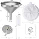 KALAVE Premium Stainless Steel Funnel, 5 Inch Food Grade Kitchen Funnels with 200 Mesh Food Filter Strainer for Filling Bottles, Oils, Juice, Wine, Coffee, Milk
