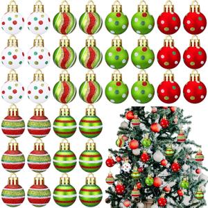 Syhood 36 Pcs 1'' Lime Green Mini Christmas Ball Ornaments Red and Green Christmas Ornaments Plastic Shatterproof Glitter Ball Hanging Decorations for Xmas Tree Wreath Garland Home Indoor Party Decor
