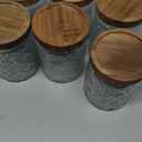 Vintage Glass Jars with Wooden Lids, 6 Pack 24 oz Airtight Glass Food Storage Containers Sets for the Kitchen, Sugar Coffee Candy Spice Cookie Tea Pasta ((24oz)Daisy*2 & Stars*2 & carving*2)