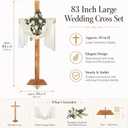 83 Inch Lawn Decorations Wood Cross and White Ribbons Eucalyptus Garlands Large Standing Cross Decoration Christian Religious Marriage Gifts for Ceremony and Reception Indoor Outdoor Decor