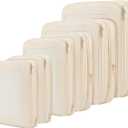 BAGAIL 6 Set Compression Packing Cubes Travel Accessories Expandable Packing Organizers (Square Mesh, 06-Beige)