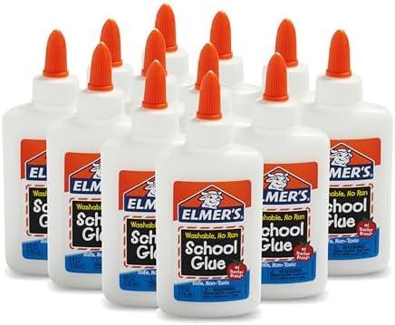 Elmer's Liquid School Glue, Slime & Craft, Safe and Non-Toxic, Washable, White, 4 Ounces Each, Great for Making Slime, Count of 12 - Ideal for Classroom, Home, Office, Teacher Supplies