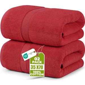 Utopia Towels Luxurious Jumbo Bath Sheet 2 Piece, 600 GSM, 35 by 70 Inches, 100% Ring Spun Cotton, Highly Absorbent and Quick Dry Extra Large Bath Towel, Super Soft Towel, Red