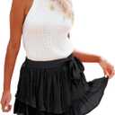 Linen Shorts for Women Flowy Shorts Ruffled Gauze Mini Skorts Casual High Waisted Tennis Skirts Summer Shorts (Small, All Black)