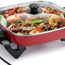Holstein Housewares 12-Inch Electric Skillet and Frying Pan with Glass Lid, Non-Stick Coating, Temperature Control with Removable Heating Probe, Red