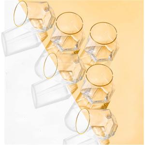XKXKKE Diamond Wine Glasses Set of 6, 10 OZ Modern Stemless Gold Rim Glass Cups Clear Drinking Glassware for Serving Party, Home, Bar, Restaurants, Transparent 6 Pack