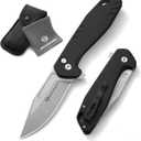 Button Lock Pocket Folding Knife with Nylon-Sheath (Horizontal carry), 3.42" D2 Blade with Aluminum Handle, Camping Pocket & Folding Knives with Clip, EDC Knife Gift, Black