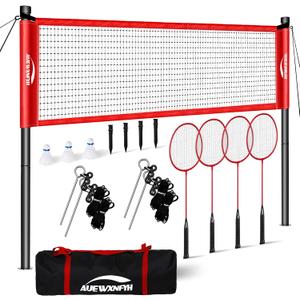 Backyard Badminton Set: Portable Outdoor Net with 4 Performance Rackets, 3 Shuttlecocks & Boundary Line - Complete Heavy-Duty Set for Family Lawn, Grass & Beach Games, 20x2.5FT