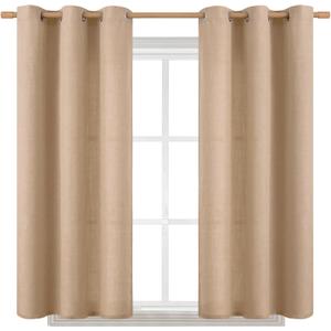 BGment Curtains 45 Inch Length 2 Panels Set for Bedroom, Grommet Thick Linen Look Burlap Textured Light Filtering Privacy Window Drapes for Farmhouse Living Room, 42 x 45 Inch, Tan