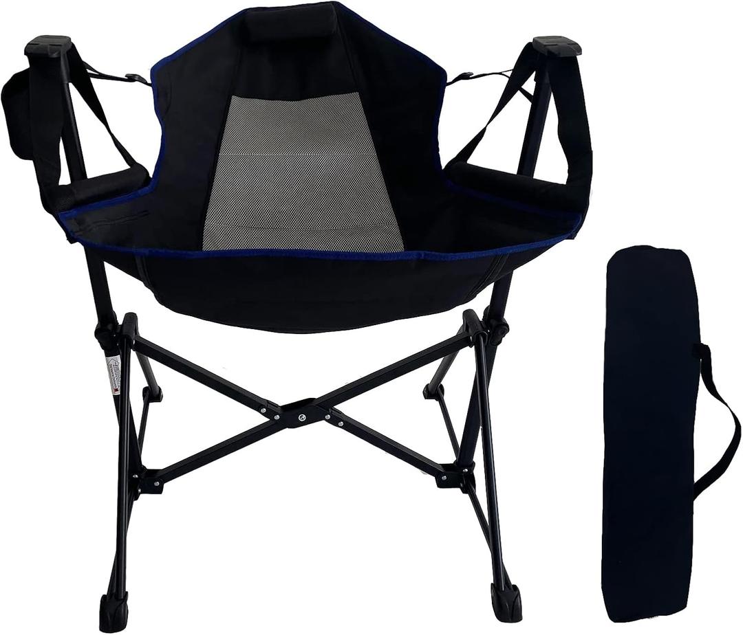 Hammock Camping Chair, Outdoor Swinging Rocking Camping Chair, Folding Adjustable Back Portable Hammock Chairs for Patio, Backyard and Picnic, Supports 300LBS, Black