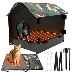 Tpsofy Outdoor Cat House, Weatherproof & Easy-to-Assemble Cat Shelter with Heated Pad - Ideal for Yard, Garden, Backyard - Perfect for Stray & Outdoor Cats - Large
