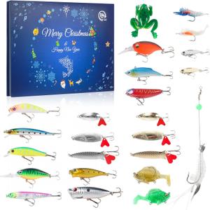 Advent Calendar Fishing 2025 Christmas Countdown 24 Days Fishing Lures Set for Fisherman Adult Men Teen Boys Xmas Surprise Gift