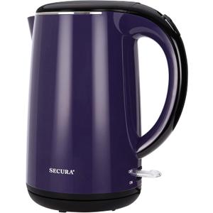 Secura Original Stainless Steel Double Wall Electric Water Kettle 1.8 Quart with Auto Shut-Off & Boil-Dry Protection, Dark Purple SWK-1701DP/HB-3227B