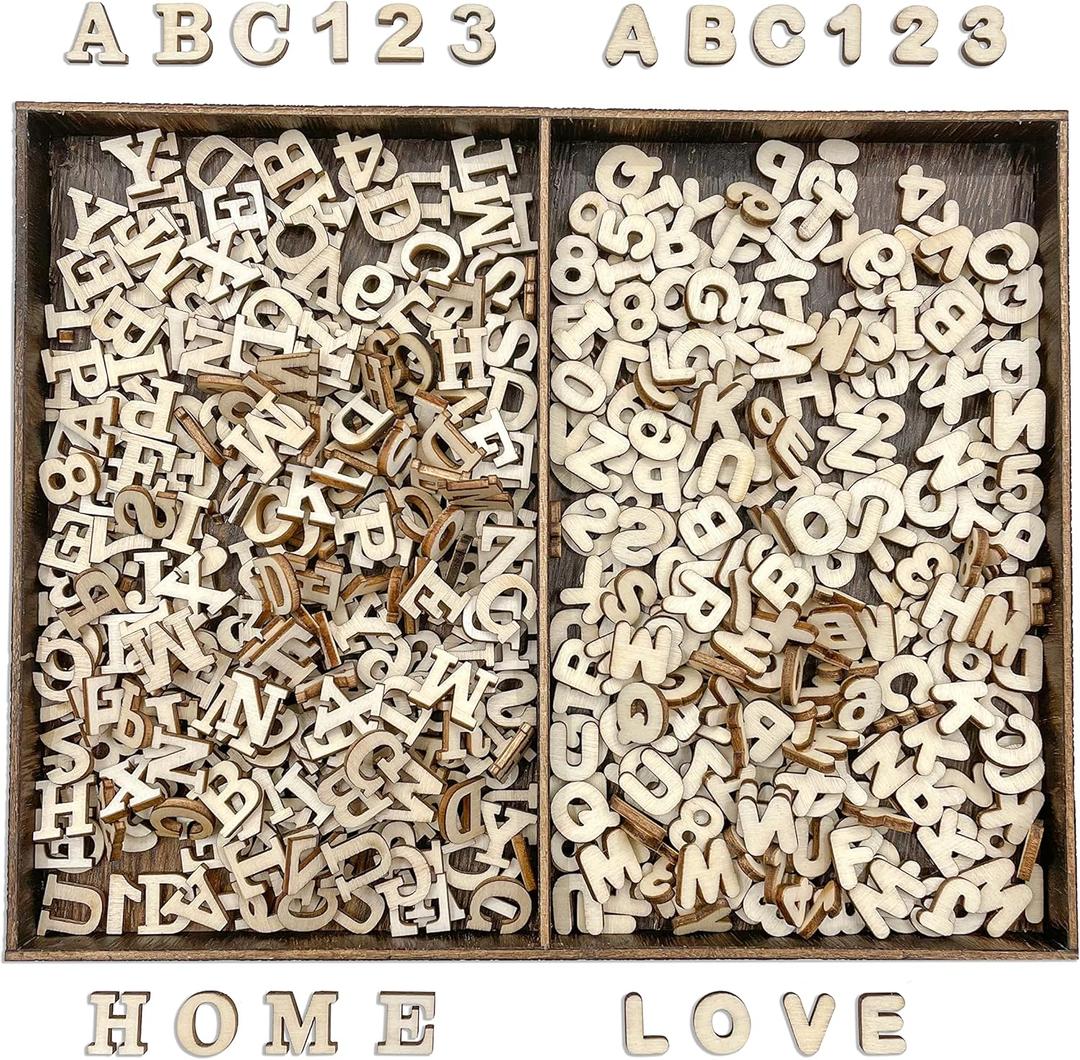 Cregugua 592 Pieces 1/2 Inch Mini Wooden Alphabet Letters and Unfinished Wood Numbers with Rustic Storage Tray for Scrapbooking DIY Crafts Homemade Gifts
