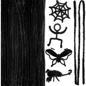 RoundFunny 100 Pcs 36" Extra Long Pipe Cleaners Bulk 6 mm Chenille Stem Craft Supplies Fuzzy Sticks for Beginners Hair DIY Arts Project Supplies Decorations(Black)