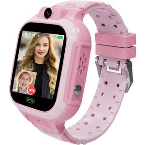 4G Kids Smart Watch GPS Tracker  Smartwatch with Two Way Call Video Calling Voice Chat SOS Class Mode Stopwatch Pedometer Games WiFi Touch Screen Alarm Clock Smartwatches for Boys Girl (Pink)