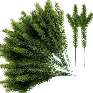 Alpurple 45 Packs Artificial Pine Needles Branches Garland- 10.2 x 2.5 Inch Green Plants Pine Needles- Fake Greenery Pine Picks for Christmas Garland Wreath Home Garden Decoration