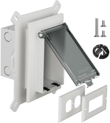 Recessed Outlet Box, DBVS1C-1 Low Profile Electrical Outlet Boxes, Wall Plate Kit for New Vinyl Siding, Enclosed Weatherproof Pack with Duplex & Decorator Style Covers, 1-Gang, Vertical, Clear
