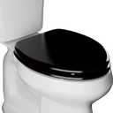 Elongated Slow Close Toilet Seat, Black Wood Toilet Seat Support 400 lbs, Heavy Duty Oval Wood Toilet Lid with Soft Close Chrome Hinges, Grip-Tight Bumpers - Easy to Clean, Quick Assembly