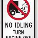Ylens Garage Decor Sign No Idling - Turn Engine Off (with No Idling Graphic) Safety Sign Caution Warning Sign Tin Metal Decor Sign 8x12
