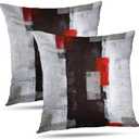 Red and Grey Pillow Cover, Modern Black White Decorative Throw Pillow Cushion Cover for Bedroom Sofa Living Room 16 x 16 Inch Set of 2