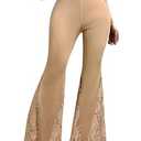 RoseSeek Women's Sheer Lace Y2K Flare Pants Low Rise Elastic Waist Skinny Bell Bottoms Casual Trousers Khaki Medium