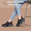 SHULOOK Non Slip Work Shoes for Women Slip Resistant Sneakers Mesh Slip On Food Service Shoes Chef Kitchen Restaurant Lightweight Comfortable Sock Shoes (Black)