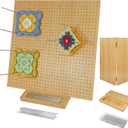 15.5" x 15.5"Foldable Crochet Blocking Board with Pins,Granny Square Blocking Board,Blocking Mats for Knitting with 35 5.9"Stainless Steel Rod Pins,Bamboo Crocheting Accessories Gifts for Crocheters