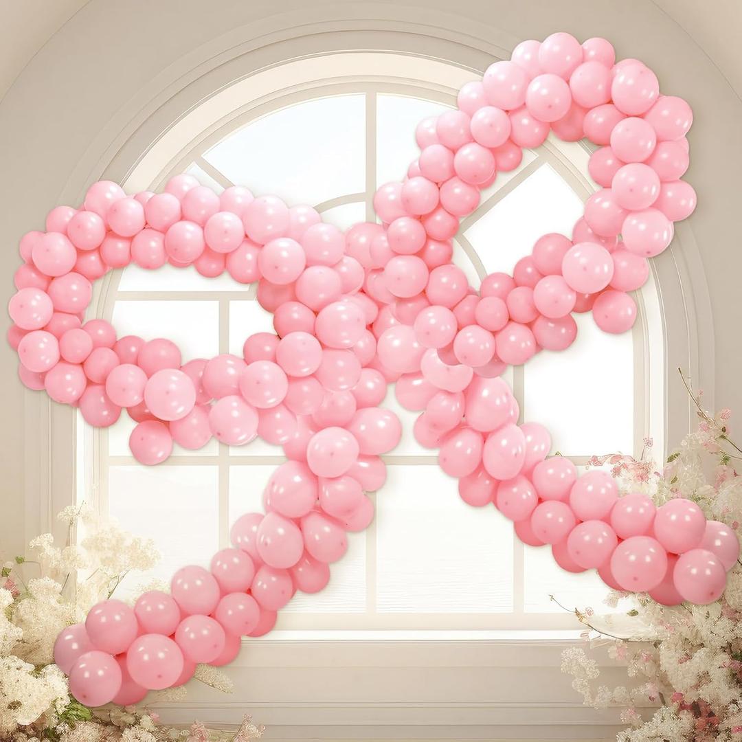 Hungdao 300 Pcs Pink Giant Bow Party Decorations Jumbo Bow Balloon Arch Kit Large Baby Shower Decoration for Girls Birthday Wedding Coquette Bridal Bachelorette Party Decor(10 In)