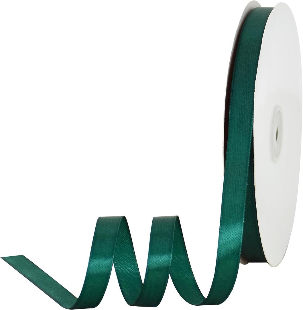 TONIFUL 1/2 Inch x 100yds Christmas Green Satin Ribbon Thin Solid Fabric Ribbons for Invitation Gift Wrapping, Bows Craft Making, Floral Bouquets, Valentine's Day Wedding Party Decoration