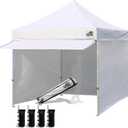 Eurmax USA 10 x 10 Pop up Canopy Commercial Tent Outdoor Party Canopies with 4 Removable Zippered Sidewalls and Roller Bag Bonus 4 Canopy Sand Bags & 24 Squre Ft Extended Awning(White)