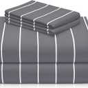 LuxClub 4 PC King Size Sheet Set, Breathable Luxury Bed Sheets, Deep Pockets 18" Wrinkle Free Cooling Machine Washable Hotel Bedding (Striped Light Grey)
