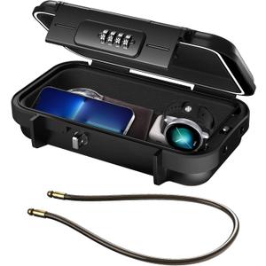 ORIA Portable Safe Box, Portable Security Case for Travel, 4-digit Combination Key Lock Box for Beach, Smartphones, Passports, Credit Cards Safe for Car, Home (Black)