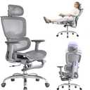 Office Chair with Footrest, Ergonomic Chair with 3D Headrest, Computer Chair with Adjustable Backrest & 3D Armrest, Gaming Chair with Adaptive Lumbar Support, Mesh Backrest & Cushion, Grey, 19.7 inches x 18.9 inches x 48 inches