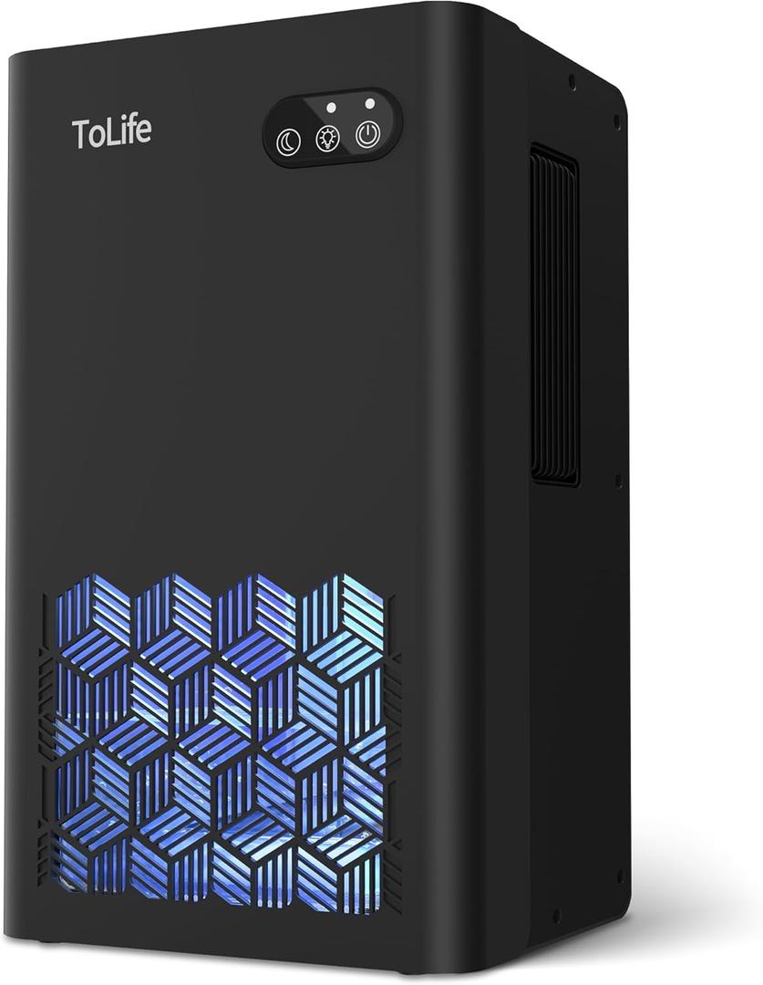 ToLife Dehumidifiers for Home 95 OZ Water Tank, 1000 sq.ft Dehumidifier for Basement Bedroom Bathroom with Auto Shut Off 7 Colors LED Light, Black