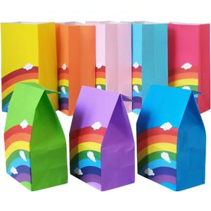 Future Life 24 pcs Rainbow Party Favor Paper Bags, 5.2 * 3.2 * 9.6 Inch, Food Safe Kraft Paper and Ink, Natural (Biodegradable), Vivid Colored,Give Away Bags.